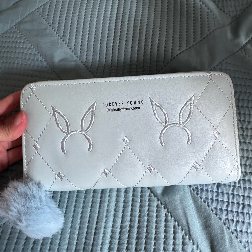 Forever Young Soft Gray Quilted Wallet with Pom-Pom